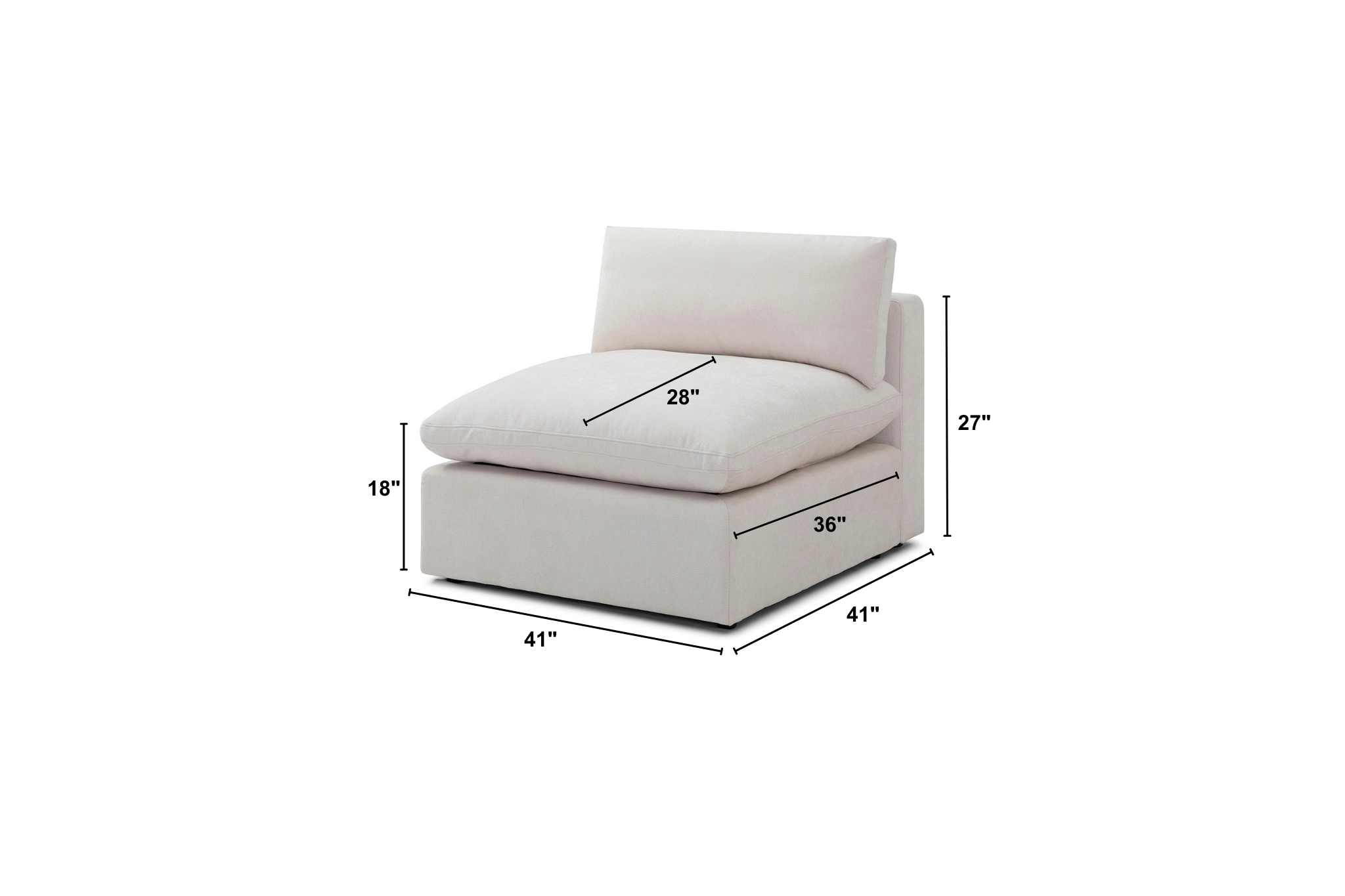 Bella Pillow Armless Dimensions