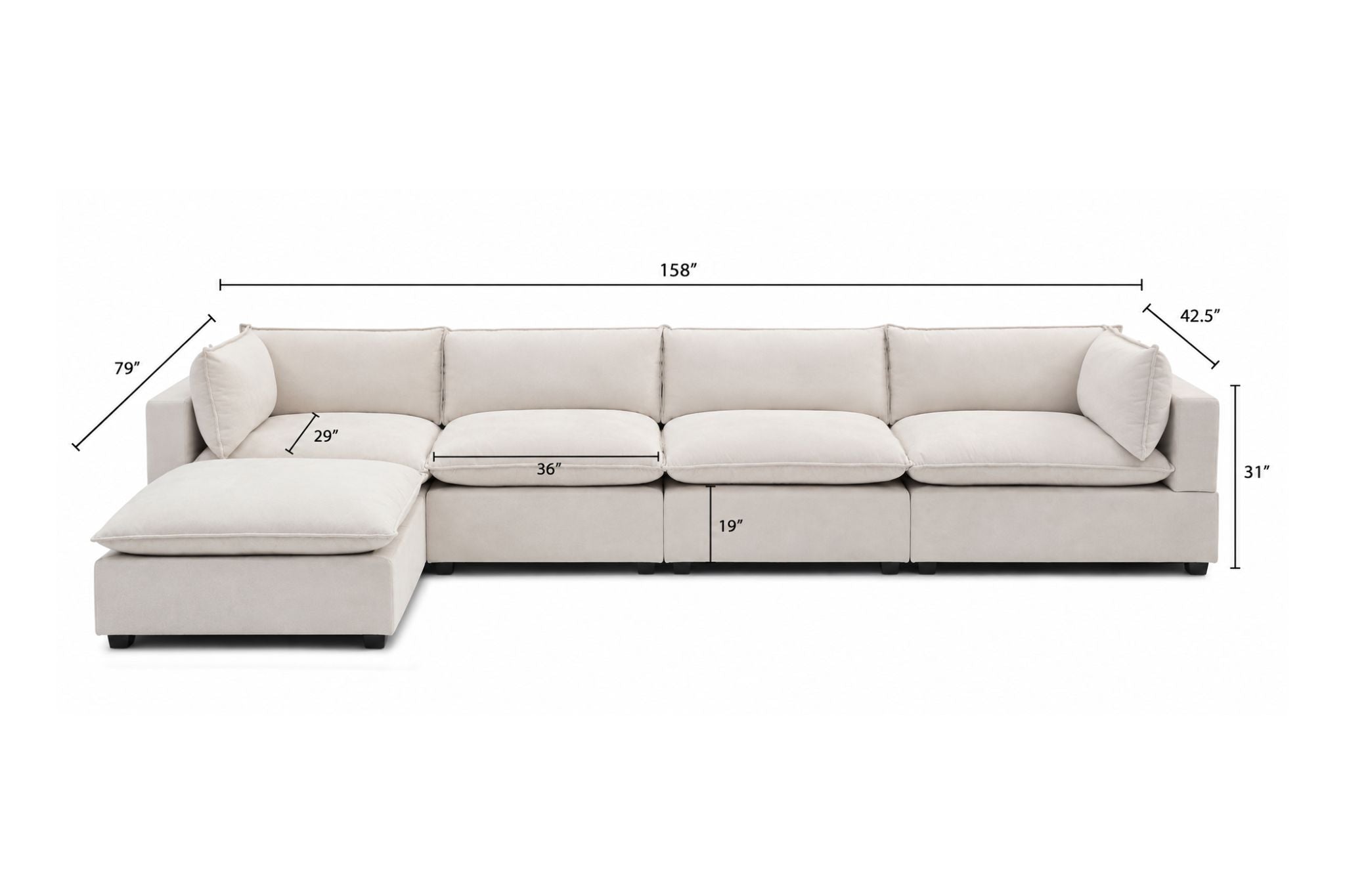 Luna 4 Seater + Ottoman Dimensions