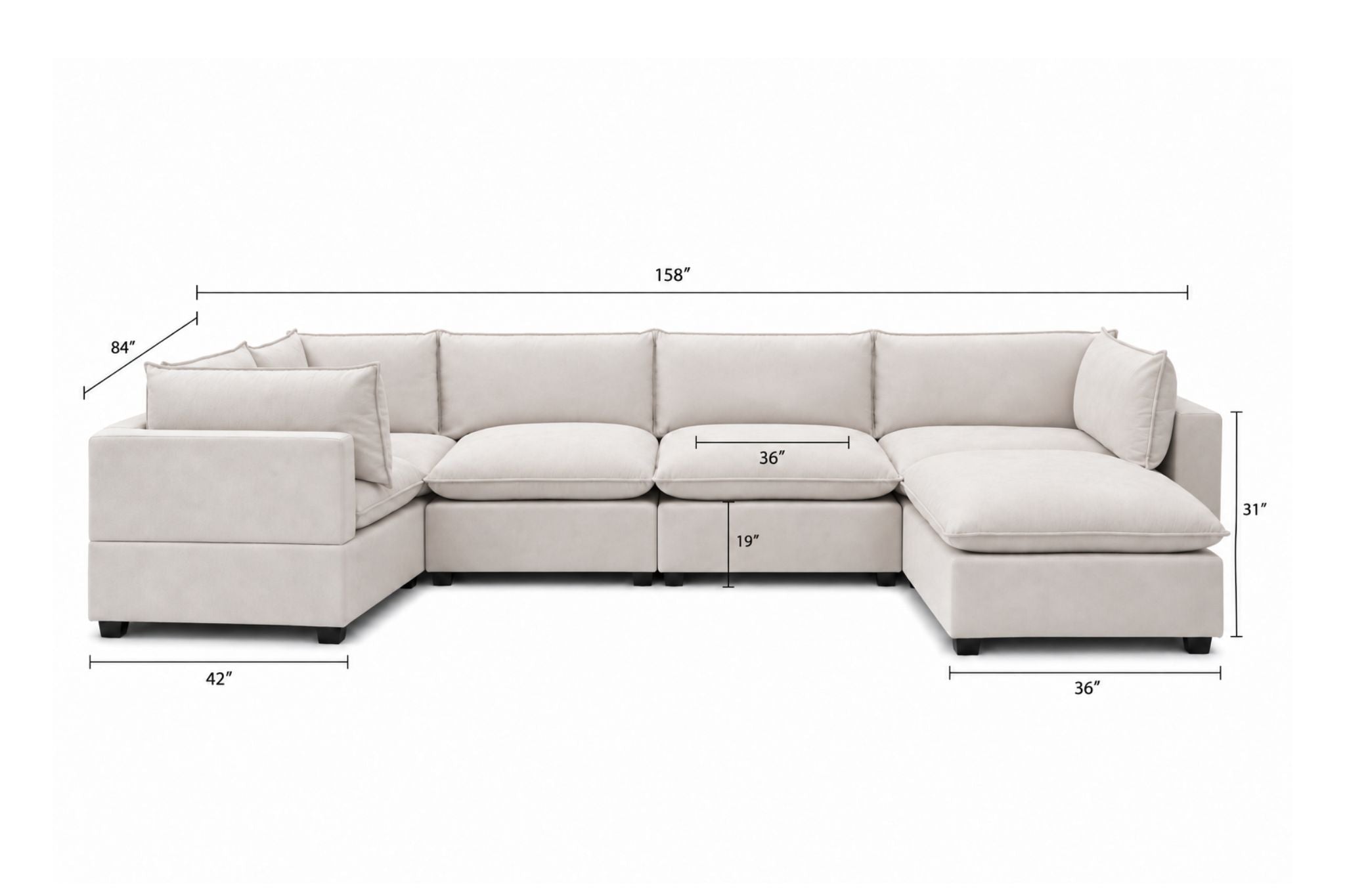 Luna Grand Corner + Ottoman Dimensions