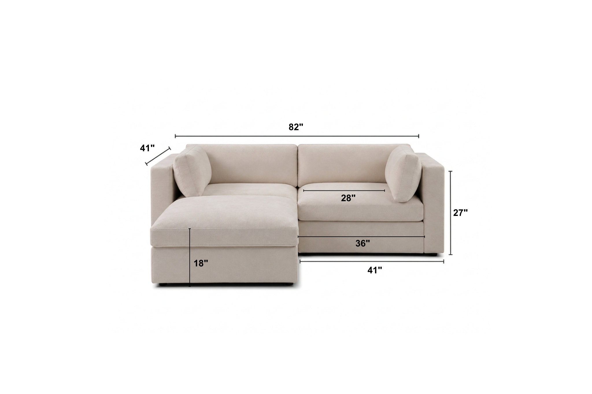 Bella 2 Seater + Ottoman Dimensions