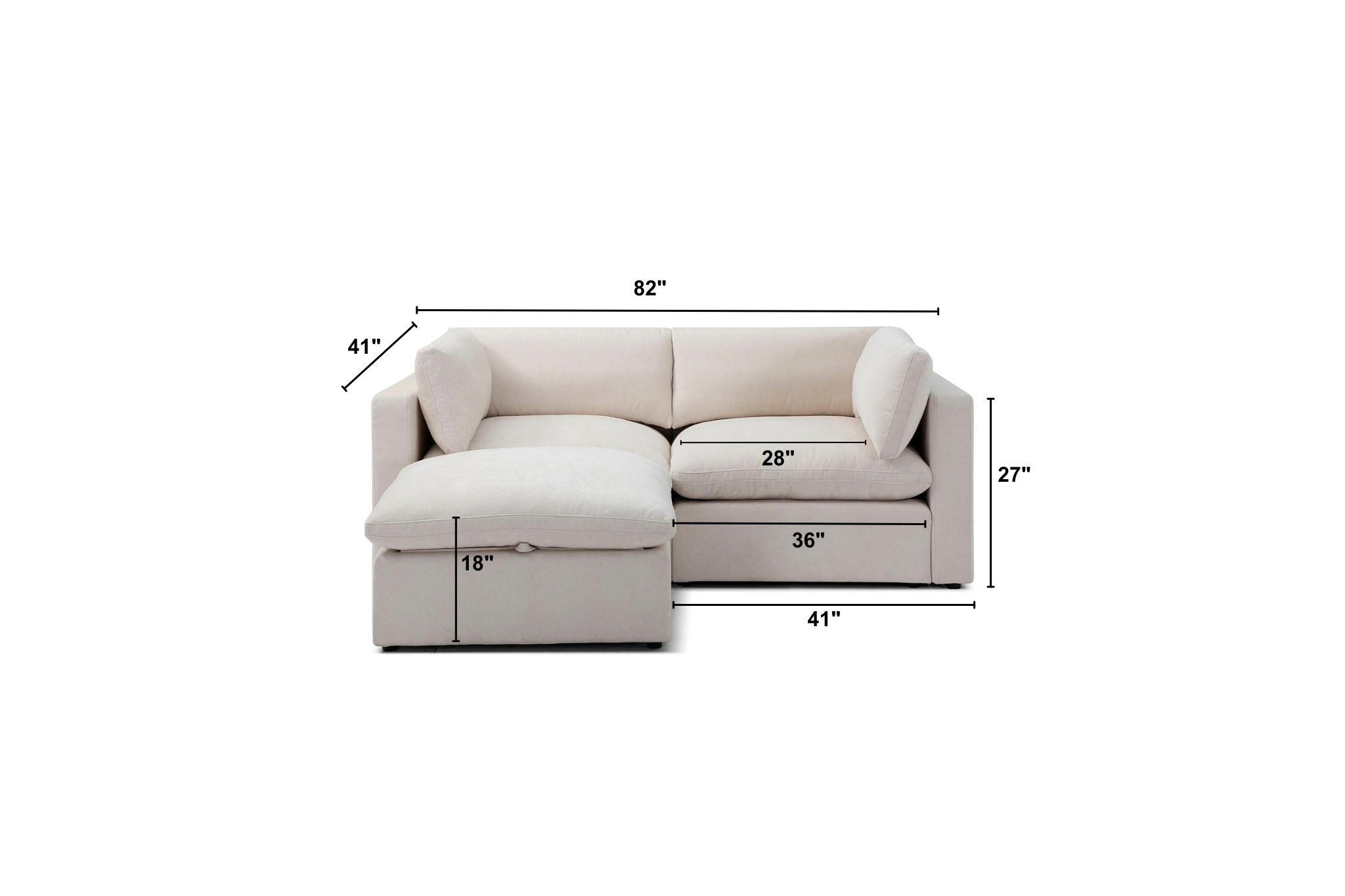 Bella Pillow 2 Seater + Ottoman Dimensions