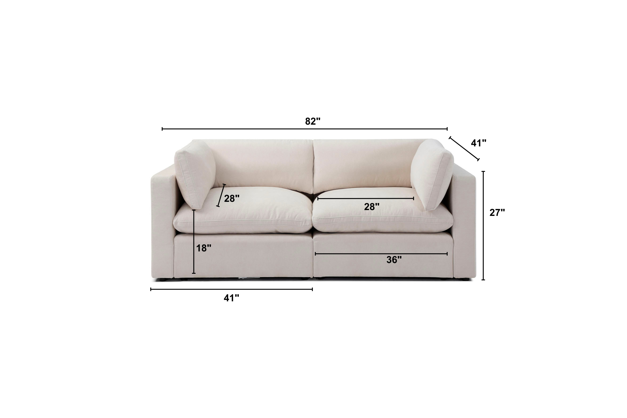 Bella Pillow 2 Seater Dimensions