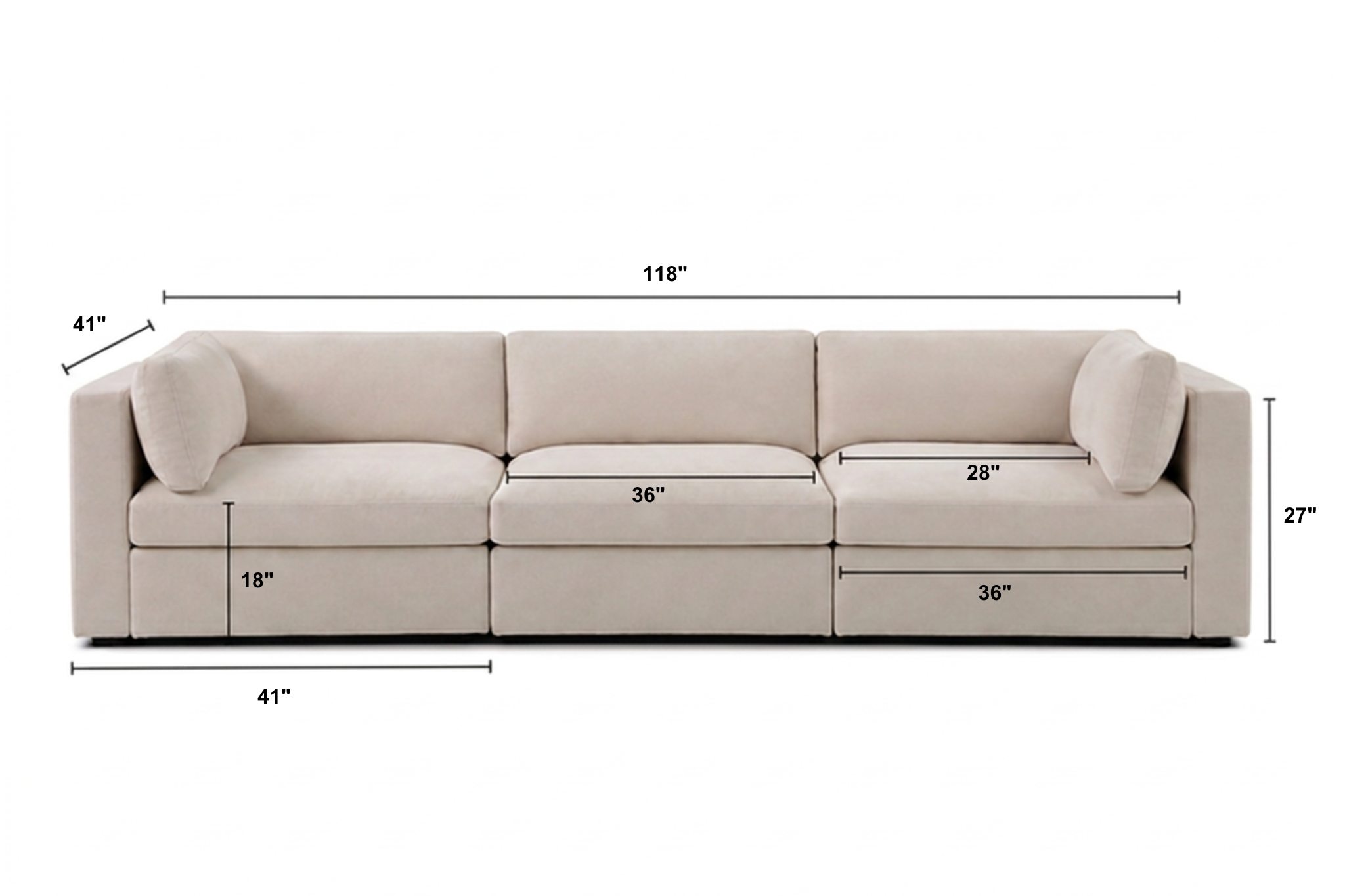 Bella 3 Seater Dimensions