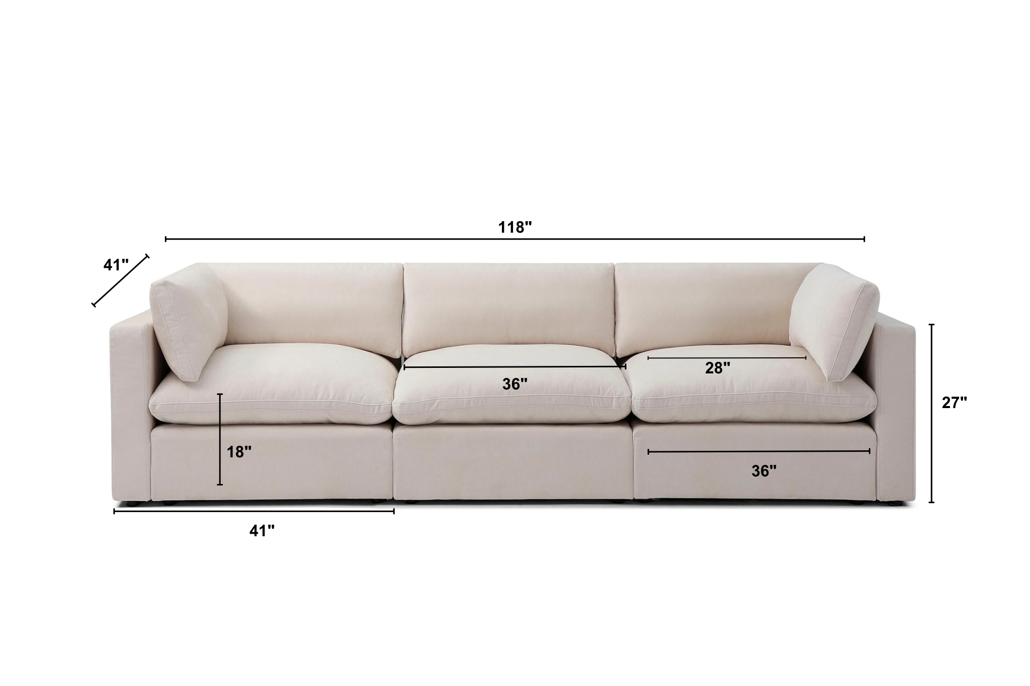 Bella Pillow 3 Seater Dimensions