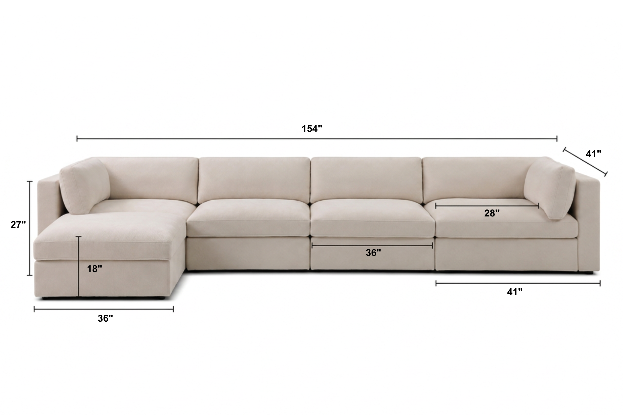 Bella 4 Seater + Ottoman Dimensions