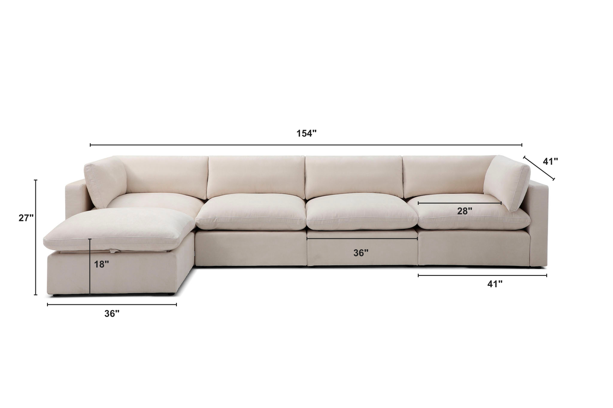 Bella Pillow 4 Seater + Ottoman Dimensions
