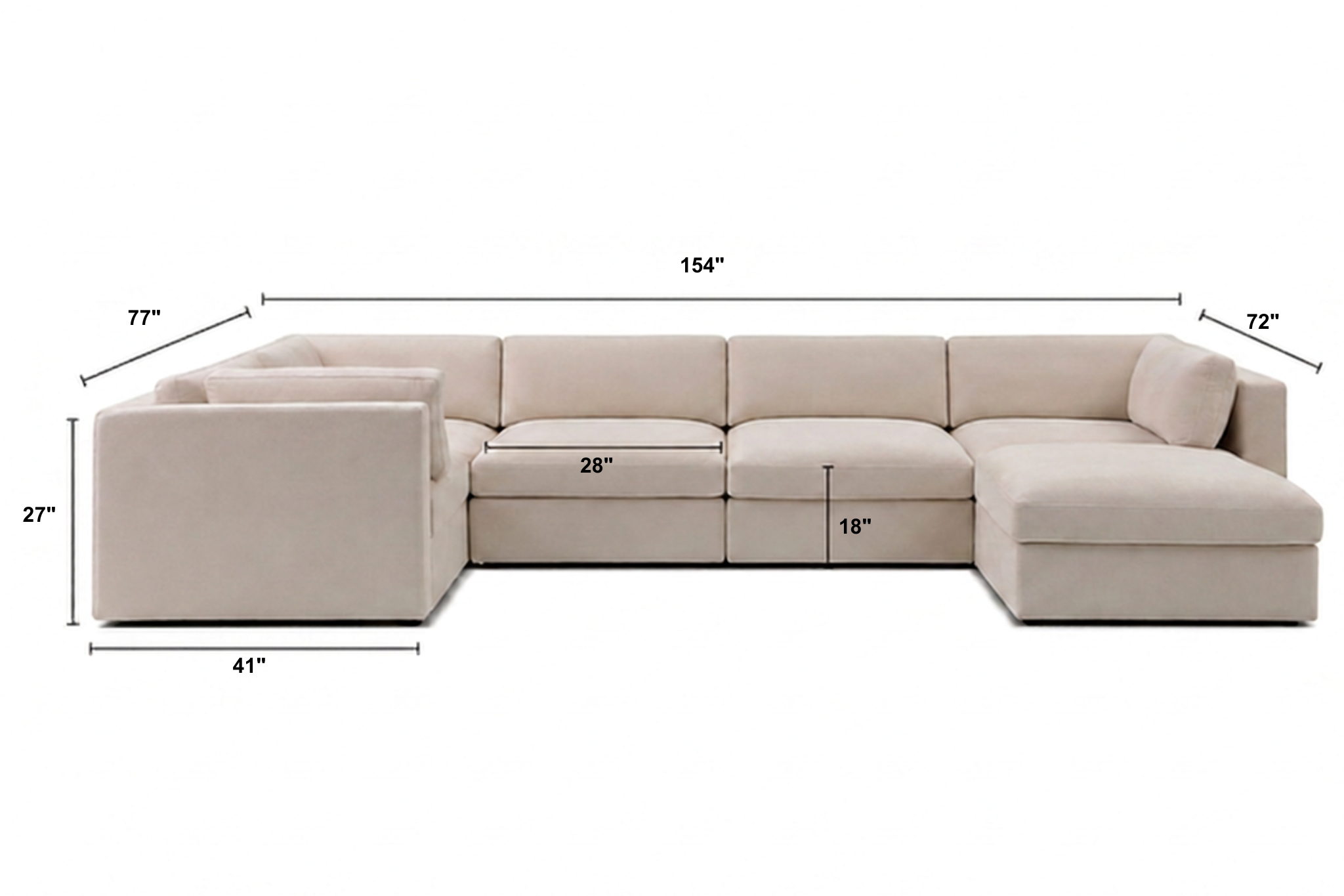 Bella Grand Corner + Ottoman Dimensions