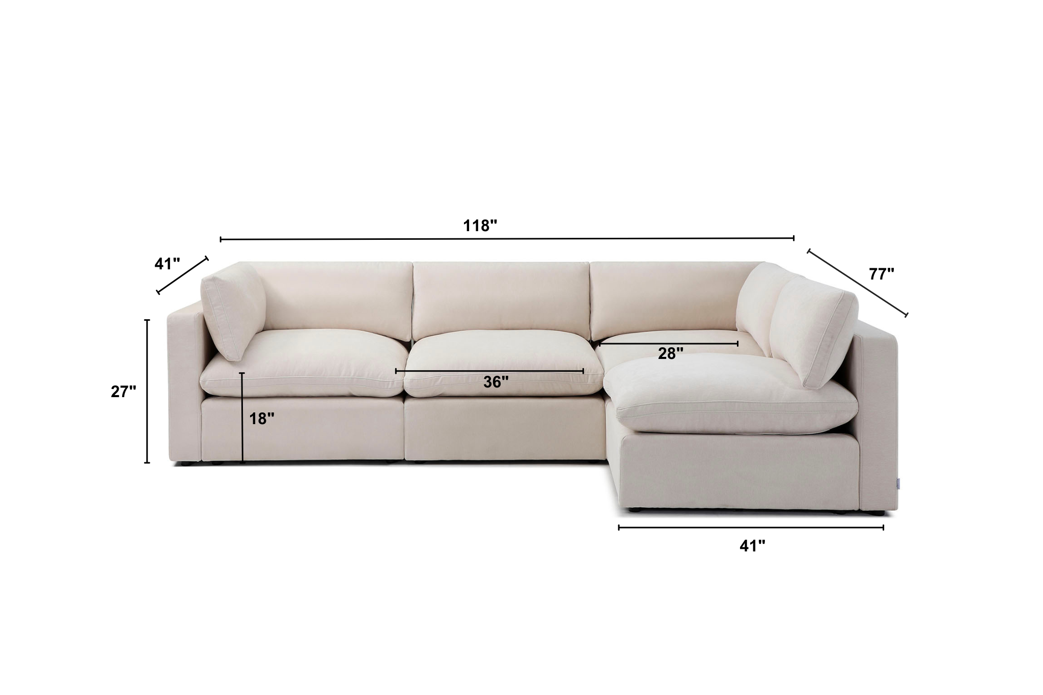 Bella Pillow L-Shape Dimensions