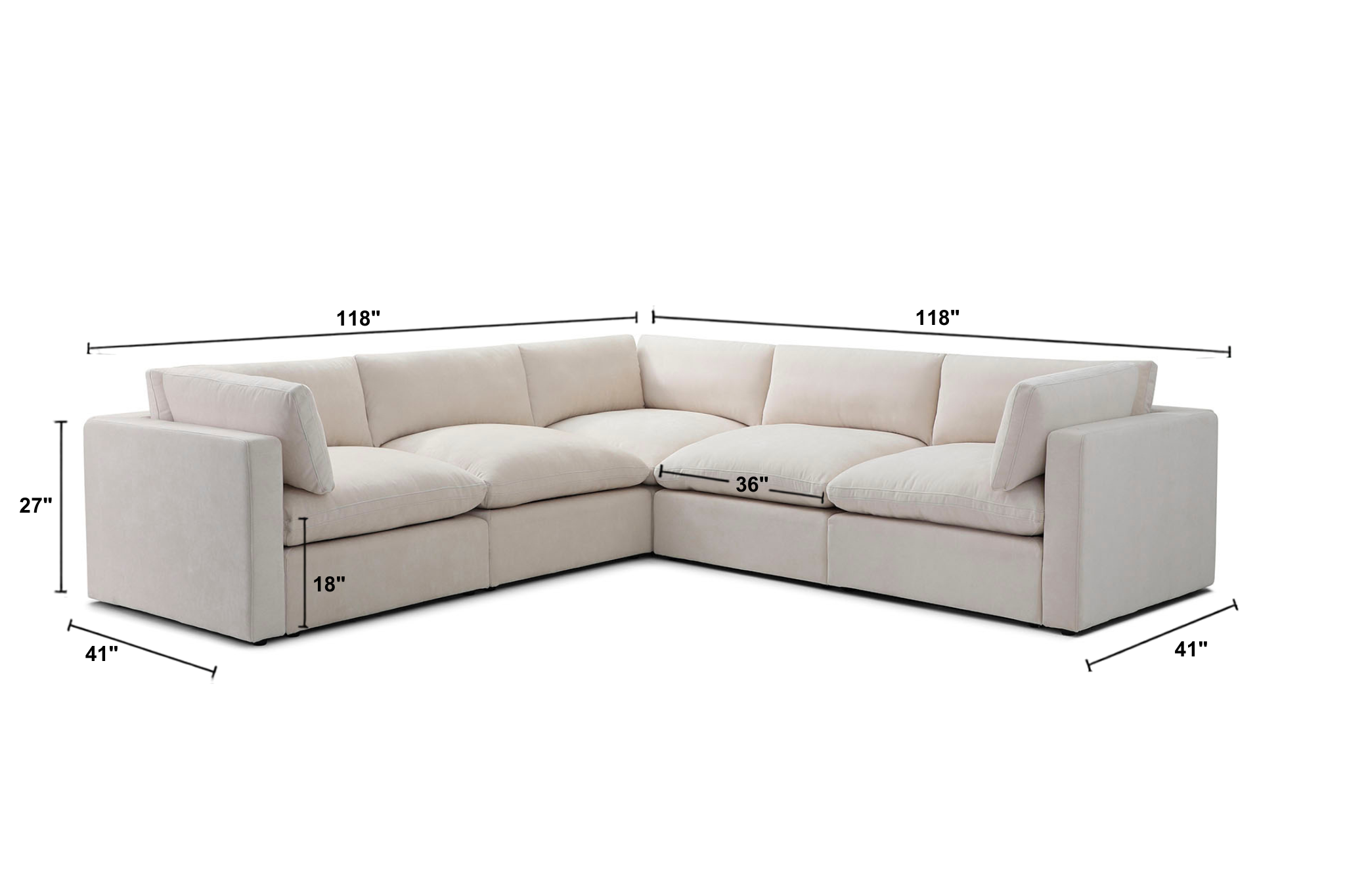Bella Pillow Corner Sectional Dimensions