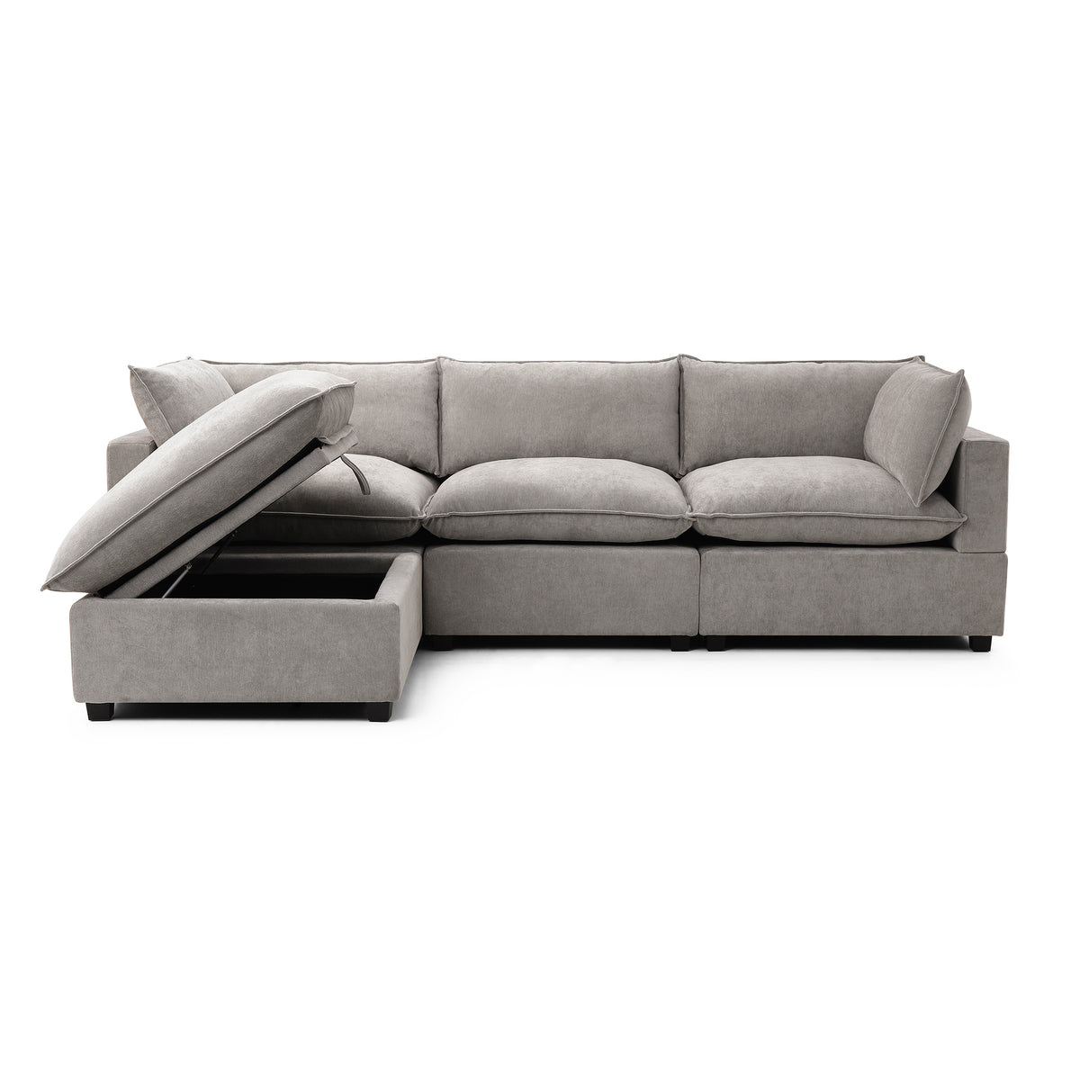 Luna Sofa 122" + Storage Ottoman – Stone Grey Chenille