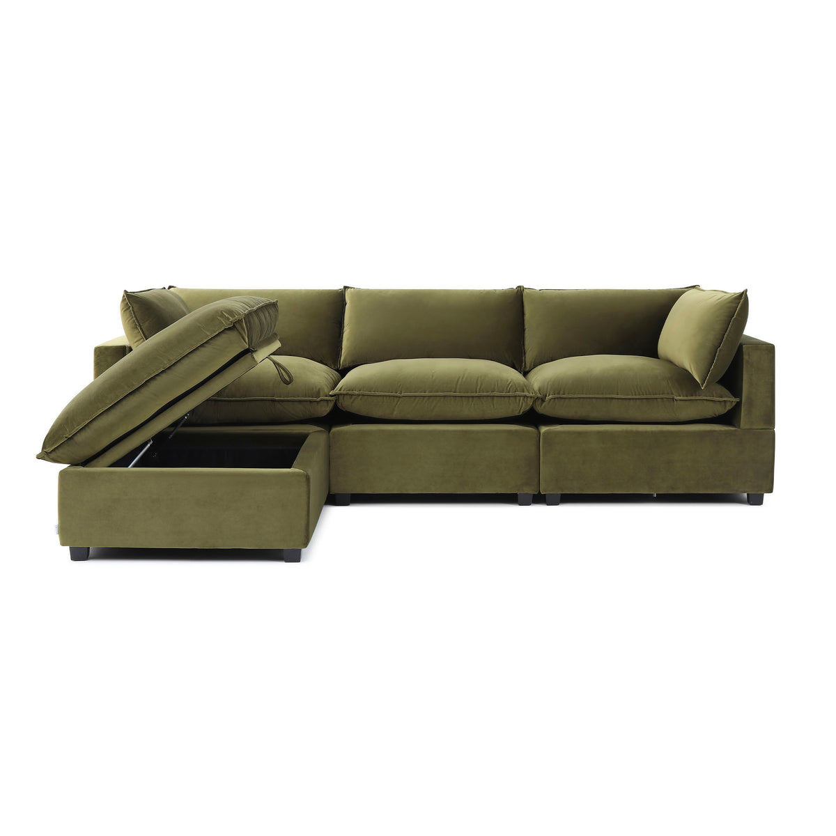 Luna Sofa 122" + Storage Ottoman – Sage Green Performance Velvet