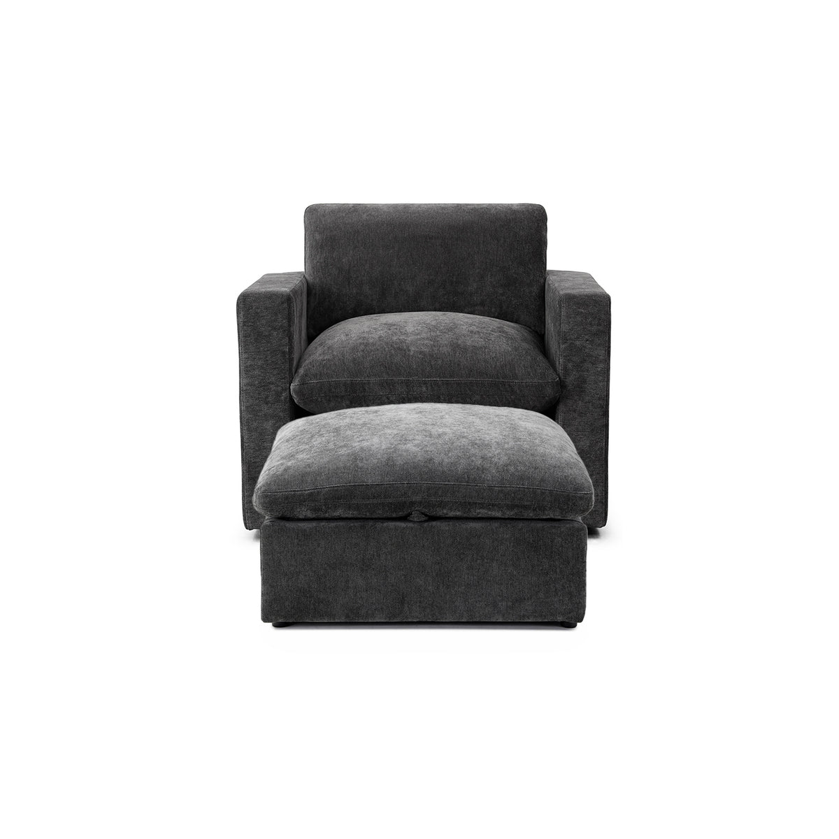 Bella Pillow Armchair + Ottoman Bundle – Charcoal Chenille