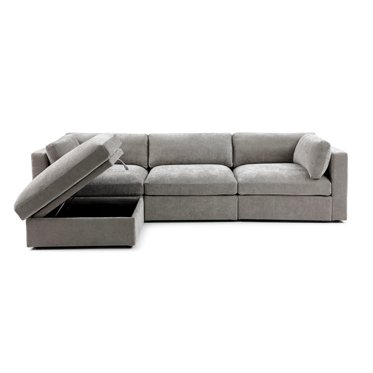 Bella 3 Seater + Storage Ottoman – Stone Grey Chenille