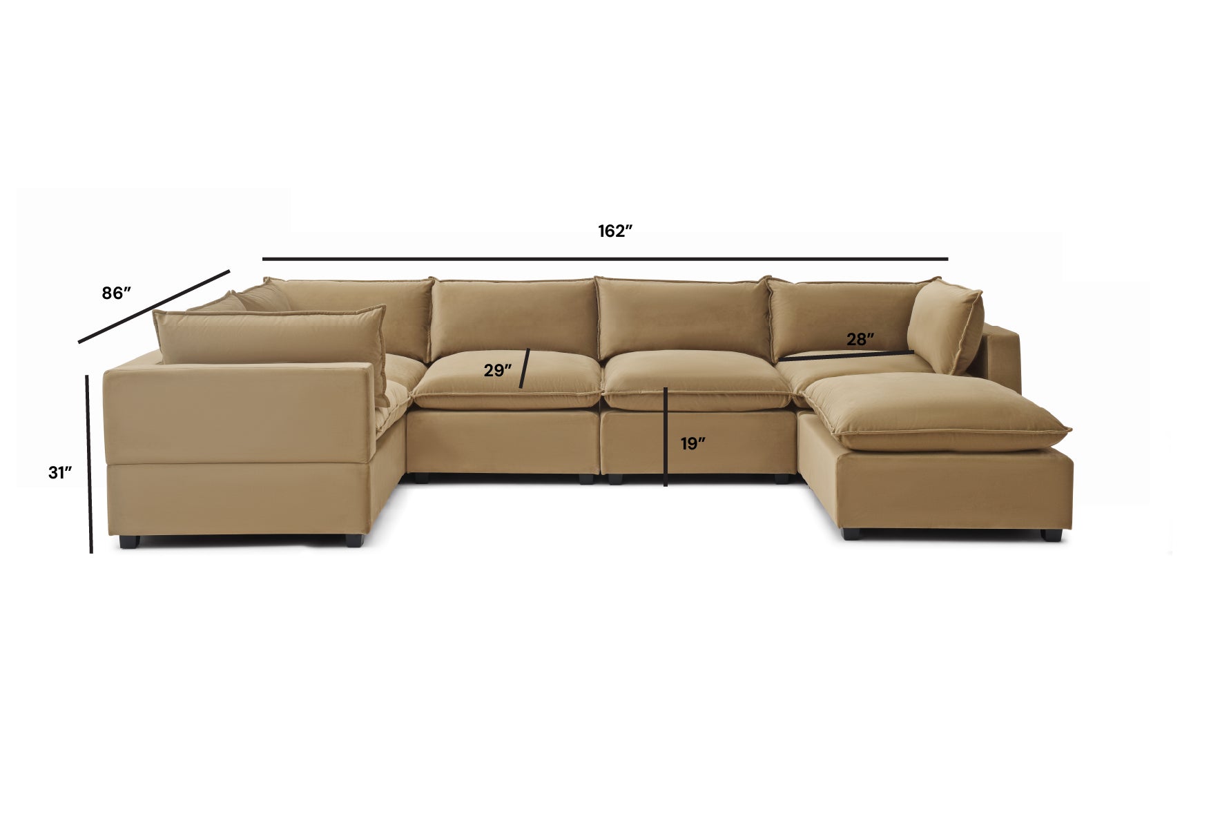 Luna Grand Corner + Ottoman Dimensions